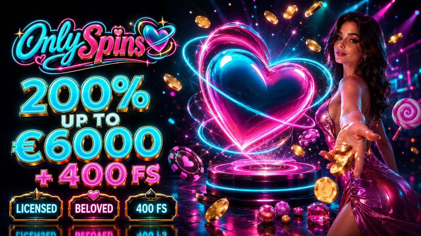 OnlySpins Casino — 200% up to €6,000 plus 400 free spins